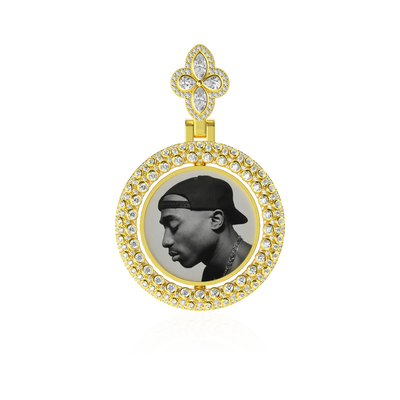 Custom Round Encrusted Photo Pendant