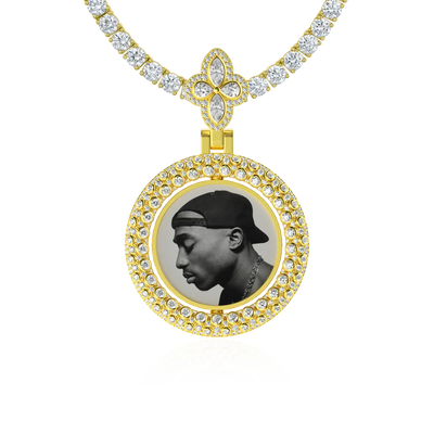 Custom Round Encrusted Photo Pendant