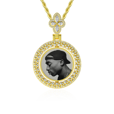 Custom Round Encrusted Photo Pendant