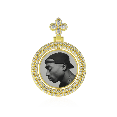 Custom Round Encrusted Photo Pendant