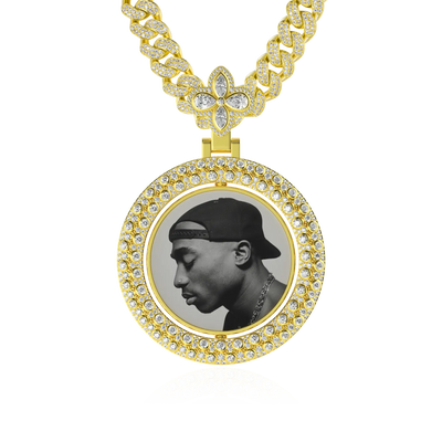 Custom Round Encrusted Photo Pendant