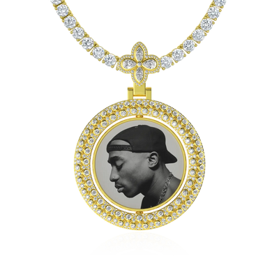 Custom Round Encrusted Photo Pendant