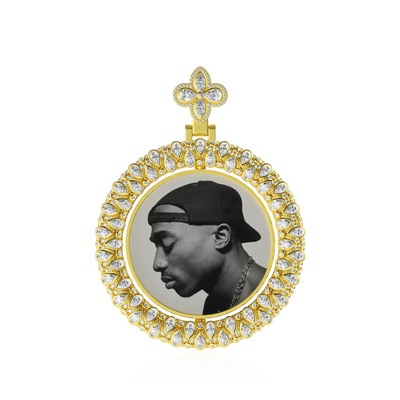 Custom Round Encrusted Photo Pendant