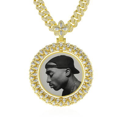 Custom Round Encrusted Photo Pendant