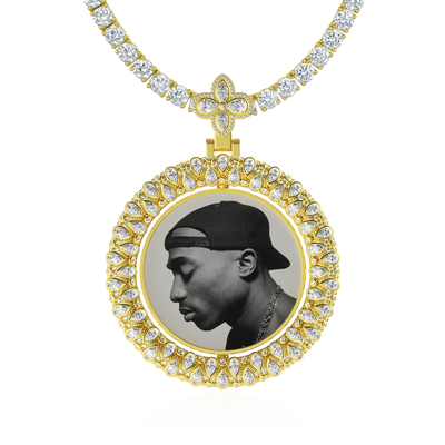 Custom Round Encrusted Photo Pendant