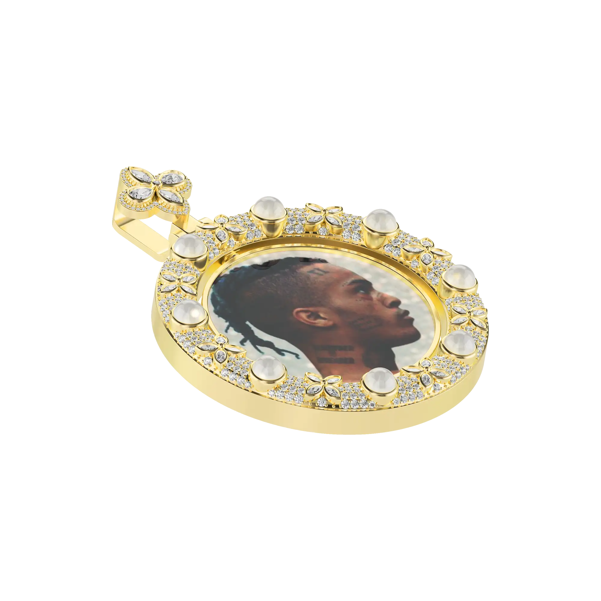 Custom Clover Pearl Reversible Photo Frame Pendant