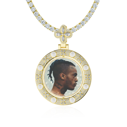 Custom Clover Pearl Reversible Photo Frame Pendant