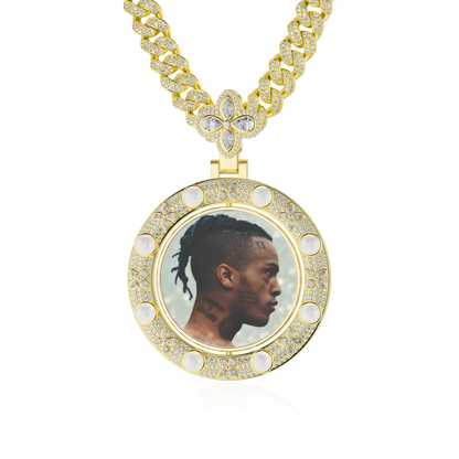 Custom Clover Pearl Reversible Photo Frame Pendant