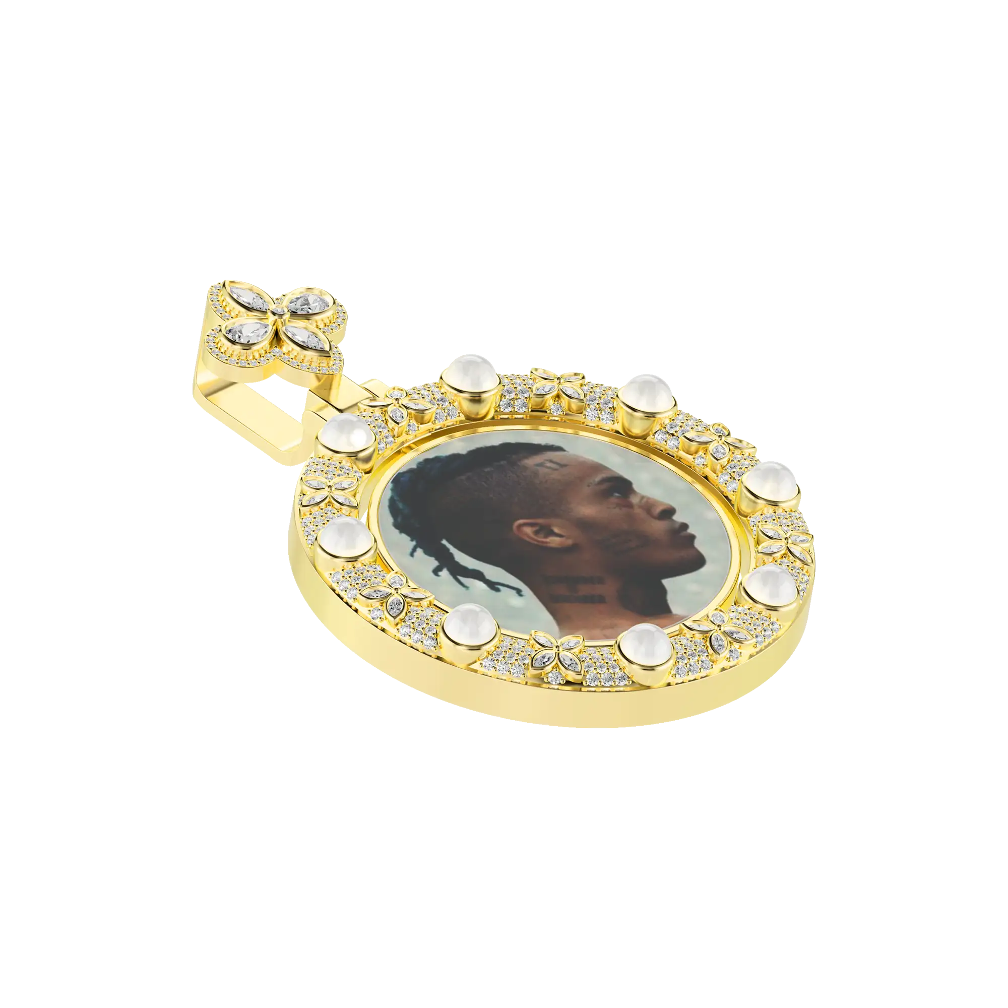 Custom Clover Pearl Reversible Photo Frame Pendant