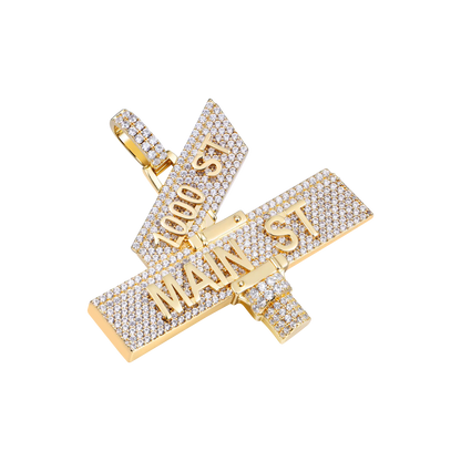 Custom White Iced Street Sign Pendant