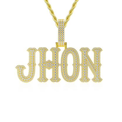 Custom Moissanite Bosox Font/Number Gold Name Pendant