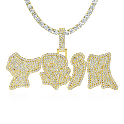 Custom Double Layer Graffiti Font Letter Pendant - 30mm