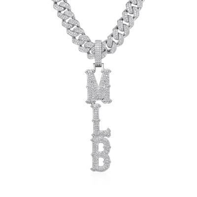 Custom Moissanite Bosox Font/Number Gold Name Vertical Letter Pendant