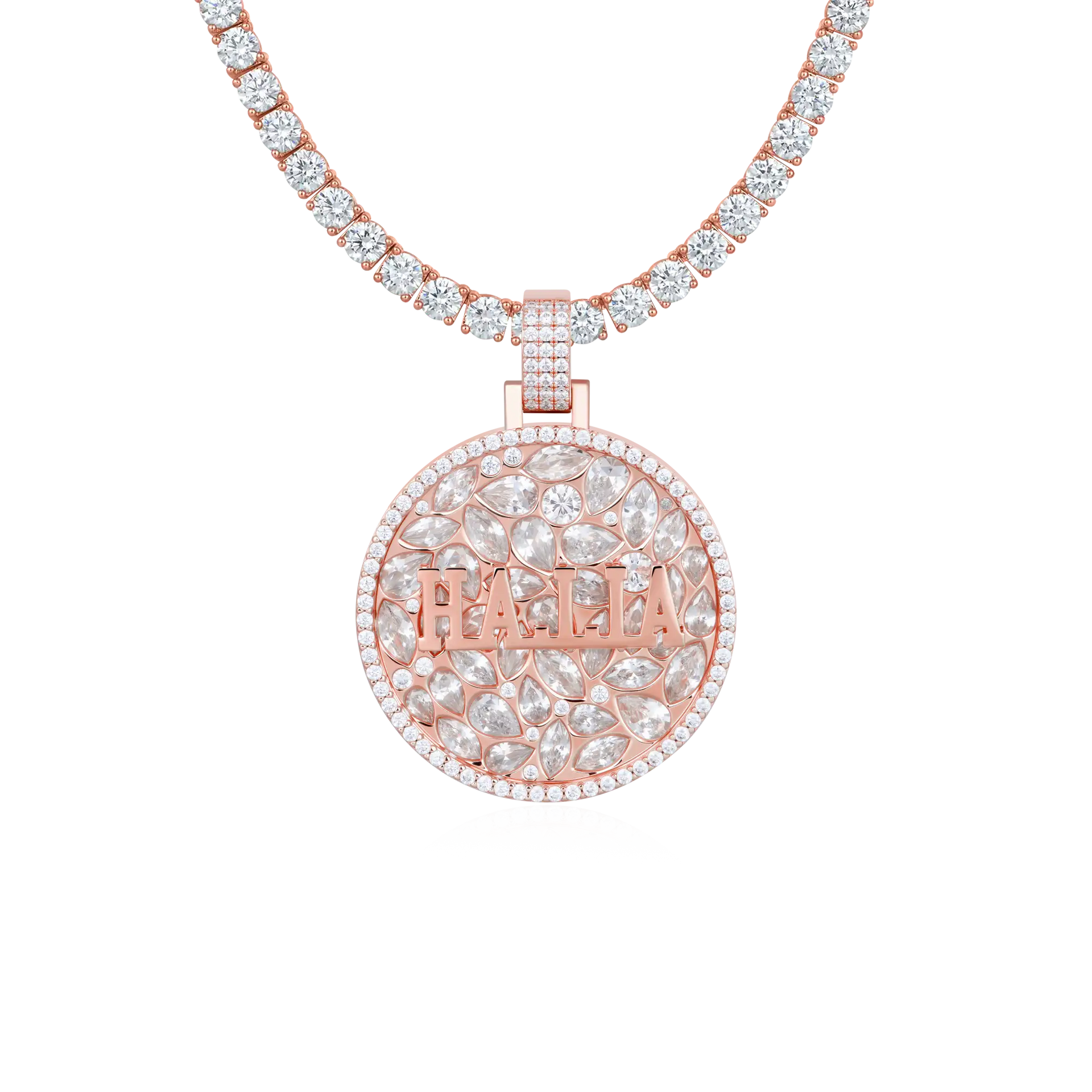 Custom Engraved Name Pendant 18K White Gold Plated CZ – APORRO
