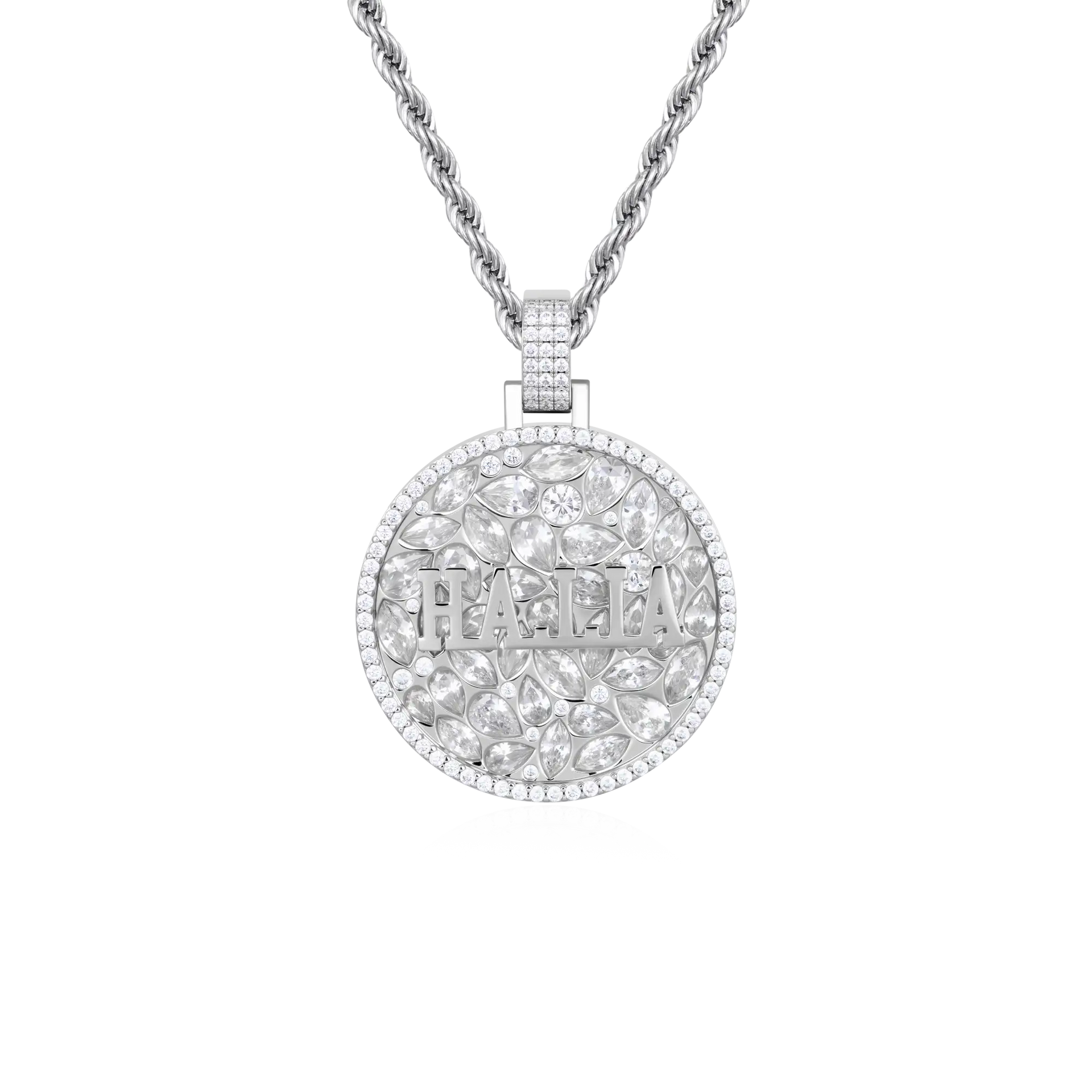 Custom Engraved Name Pendant 18K White Gold Plated CZ – APORRO