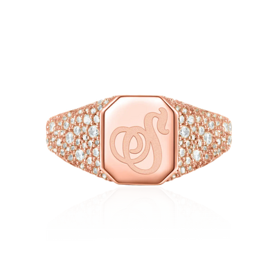 Custom Iced Octagon Signet Ring - Letter