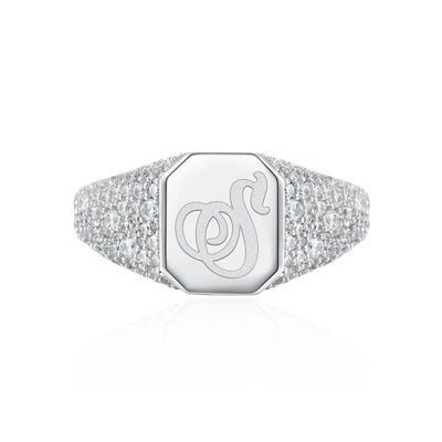 Custom Iced Octagon Signet Ring - Letter