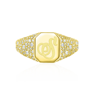 Custom Iced Octagon Signet Ring - Letter