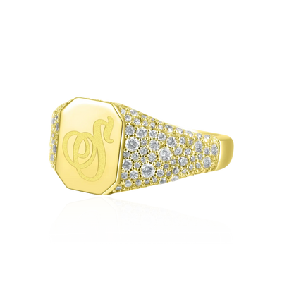 Custom Iced Octagon Signet Ring - Letter