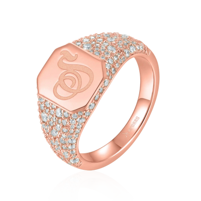 Custom Iced Octagon Signet Ring - Letter