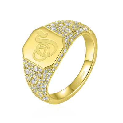 Custom Iced Octagon Signet Ring - Letter