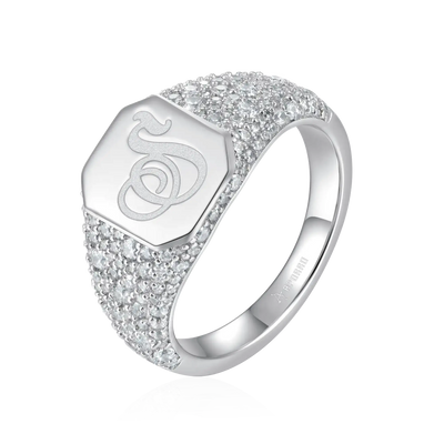 Custom Iced Octagon Signet Ring - Letter
