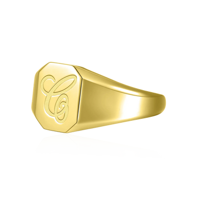 Custom Octagon Signet Ring - Letter