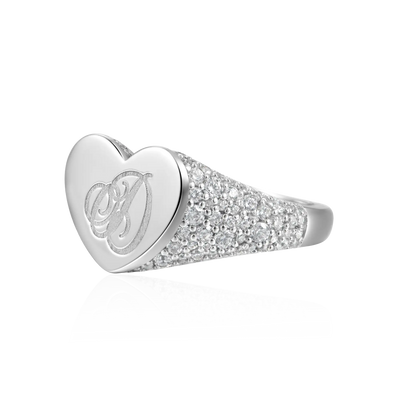 Custom Iced Heart Signet Ring - Letter