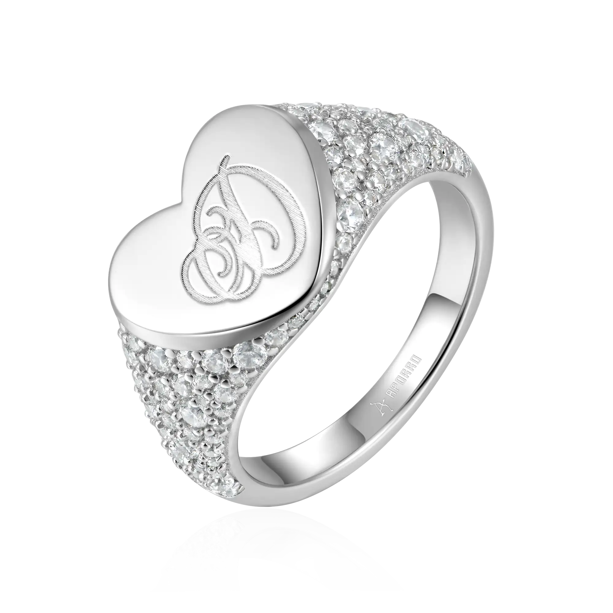 Custom Iced Heart Signet Ring - Letter – APORRO