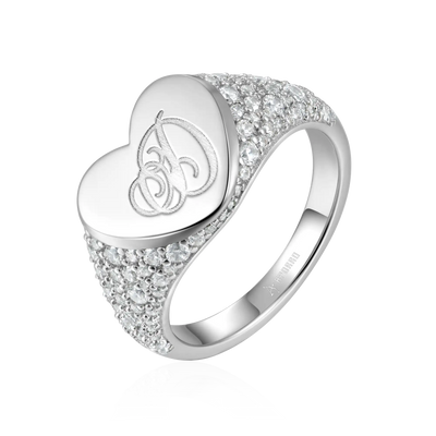 Custom Iced Heart Signet Ring - Letter