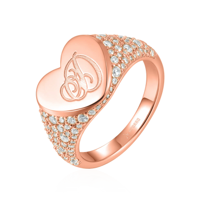 Custom Iced Heart Signet Ring - Letter