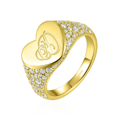 Custom Iced Heart Signet Ring - Letter