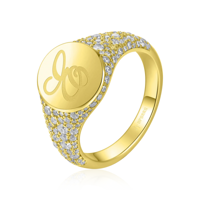 Custom Iced Oval Signet Ring - Letter