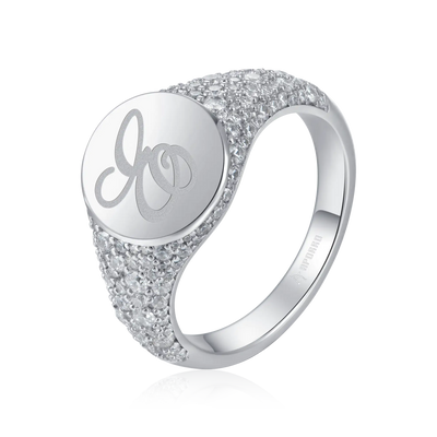 Custom Iced Oval Signet Ring - Letter