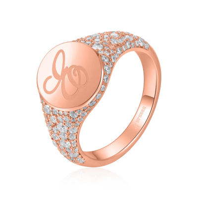 Custom Iced Oval Signet Ring - Letter