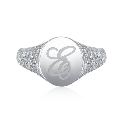 Custom Iced Oval Signet Ring - Letter