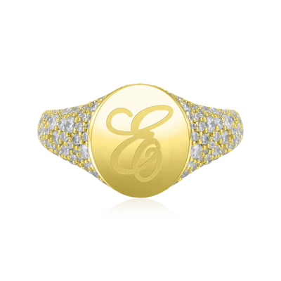 Custom Iced Oval Signet Ring - Letter