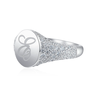 Custom Iced Oval Signet Ring - Letter