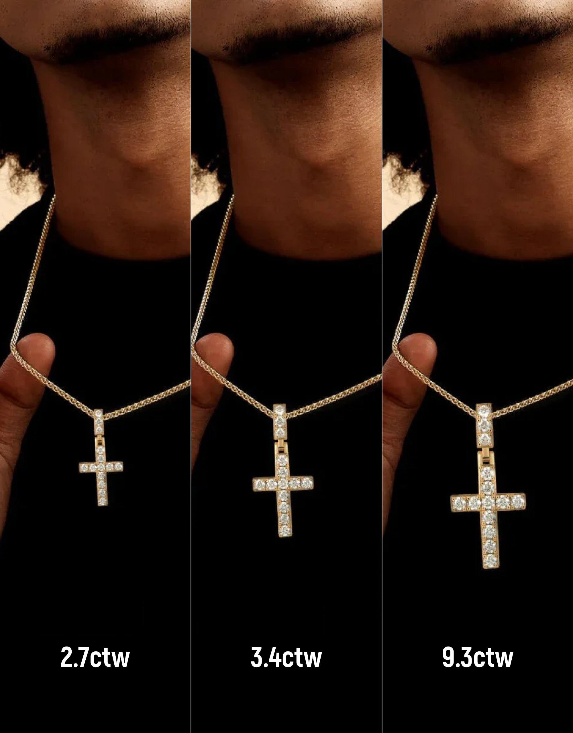 Moissanite Solid Tennis Cross Pendant