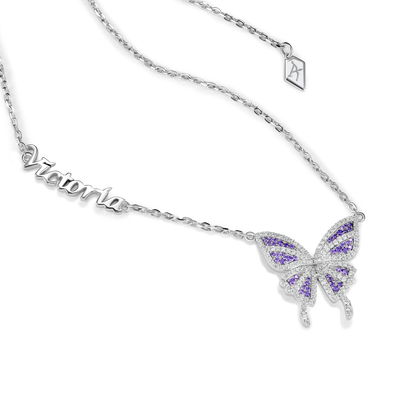 Custom Moissanite Purple Butterfly Necklace