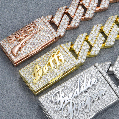 Custom Emerald Cut Prong Cuban Link Name Necklace Chain  - 15mm