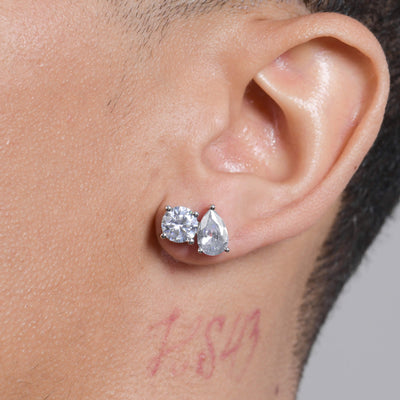 Moissanite S925 Toi et Moi Round & Pear Stud Earrings