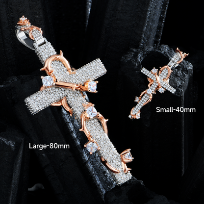 Moissanite Thorned Rose Cross Pendant