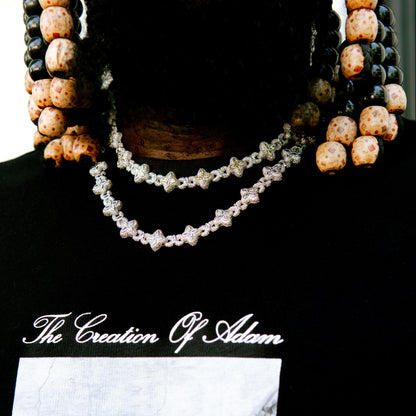 Iced Luminous Clover Necklace & Wallet Chain - White Diamond