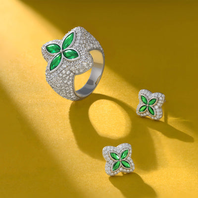 Iced Luminous Clover Ring