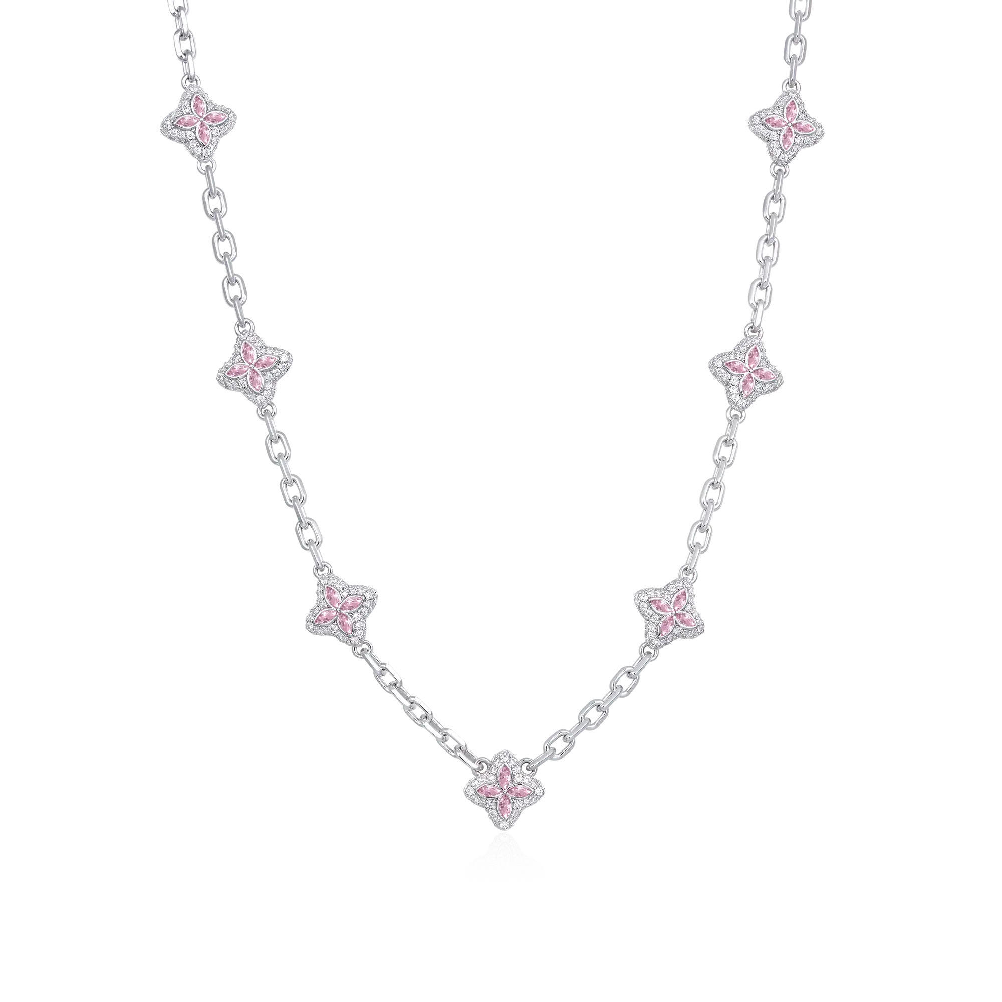Iced Luminous Clover Adjustable Necklace - Pink Diamond