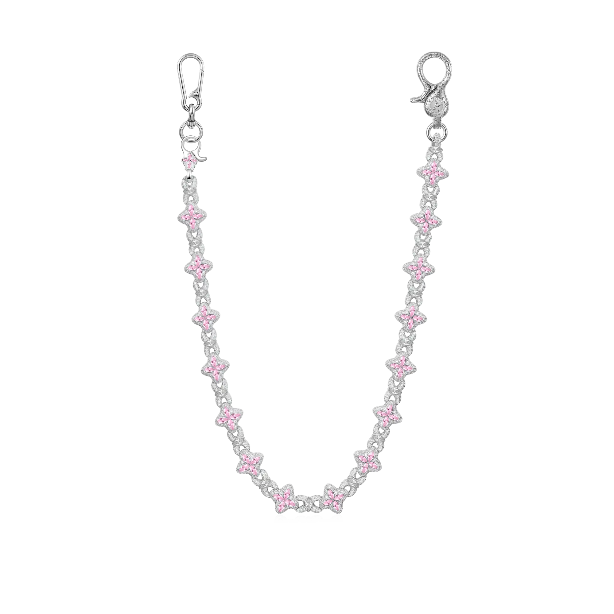 Iced Luminous Clover Necklace & Wallet Chain - Pink Diamond