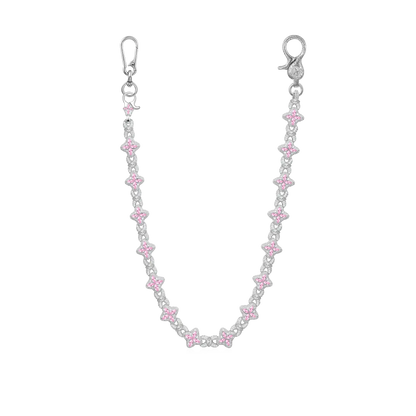 Iced Luminous Clover Necklace & Wallet Chain - Pink Diamond
