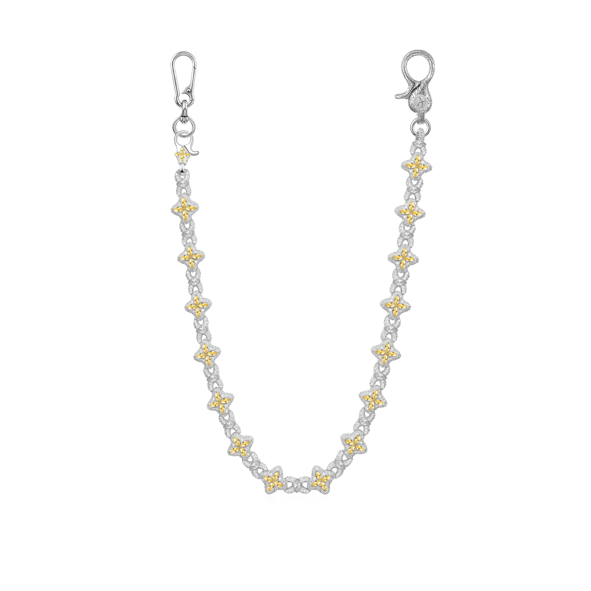 Iced Luminous Clover Necklace & Wallet Chain - Yellow Diamond