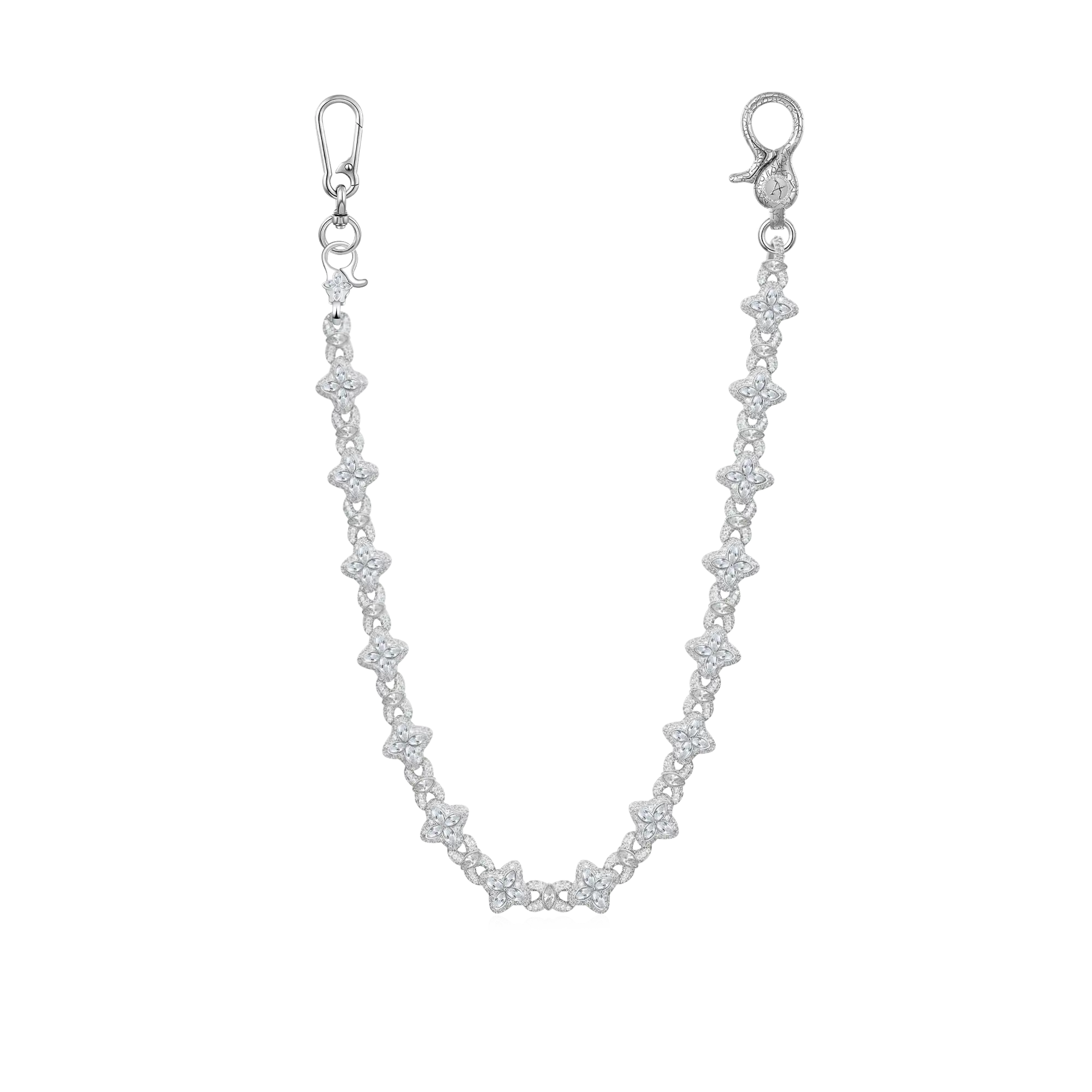 Iced Luminous Clover Necklace & Wallet Chain - White Diamond